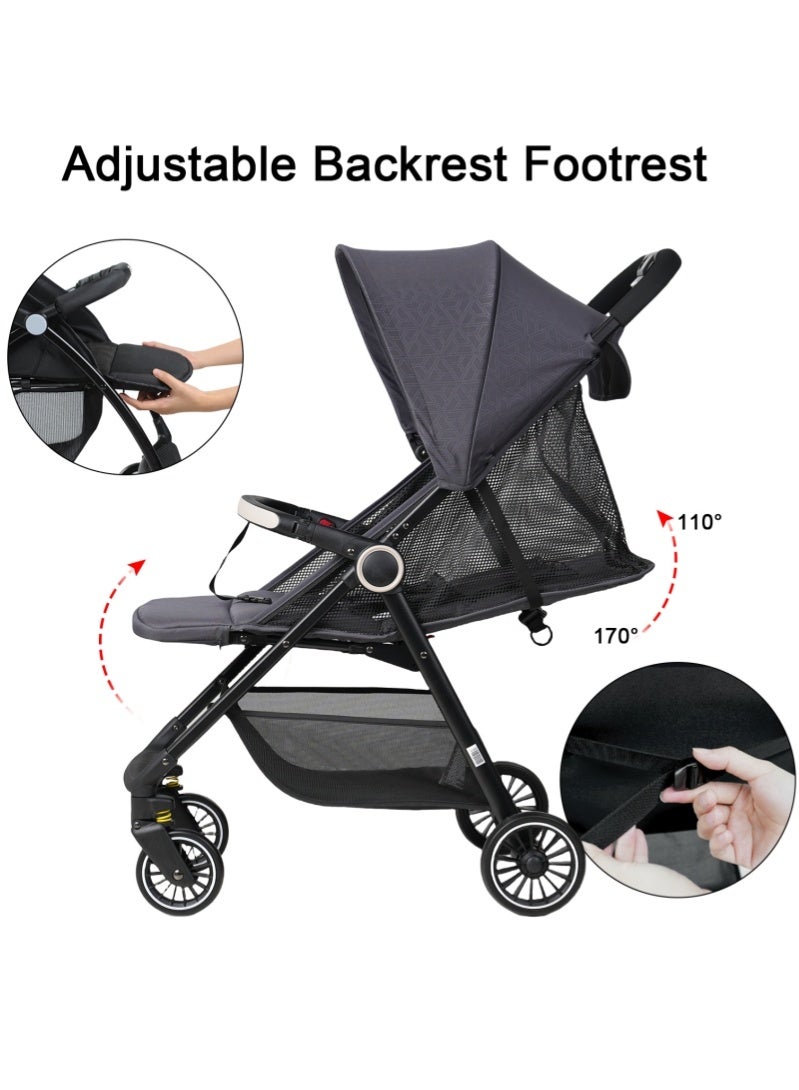 RuiHhome Lightweight Baby Travel Stroller, Portable Travel Toddler Stroller, Compact & Airplane-Friendly, One-Hand Fold + Unfold Design, Multi-Position Reclining Seat, Mesh Ventilation Seat, Grey - Image 4